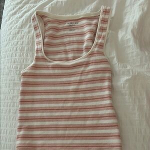 American Eagle Striped Tank Top - Pink and White